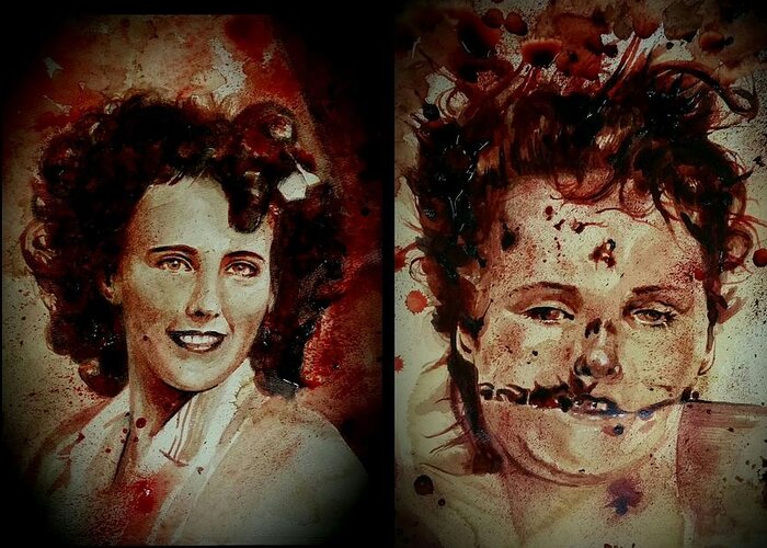 Ryan Almighty Greeting Card featuring the painting Black Dahlia Elizabeth Short before and after by Ryan Almighty