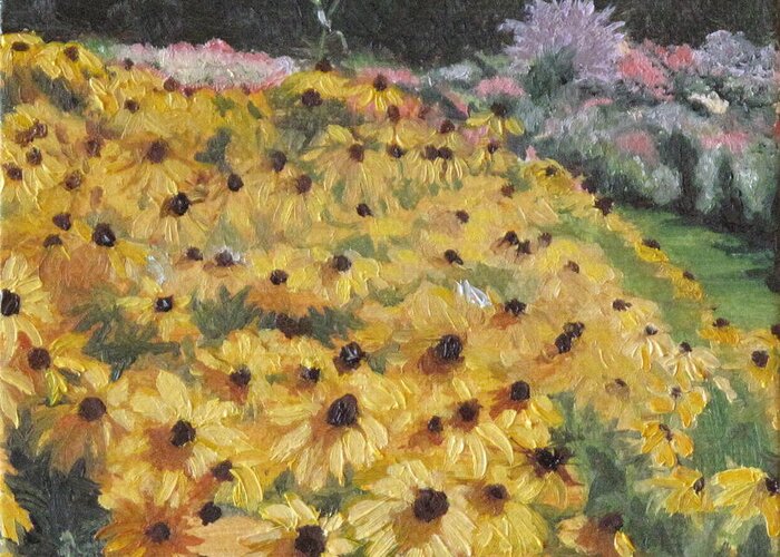 Floral Greeting Card featuring the painting Black-Eyed Susans by Lea Novak