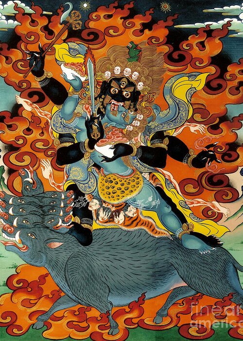 Thangka Greeting Card featuring the painting Black Hayagriva by Sergey Noskov