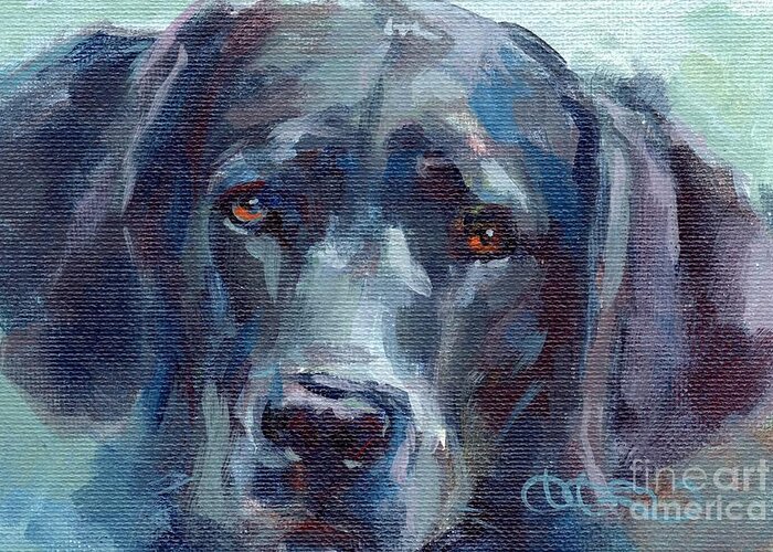 Black Lab Greeting Card featuring the painting Black Lab Bandit by Kimberly Santini