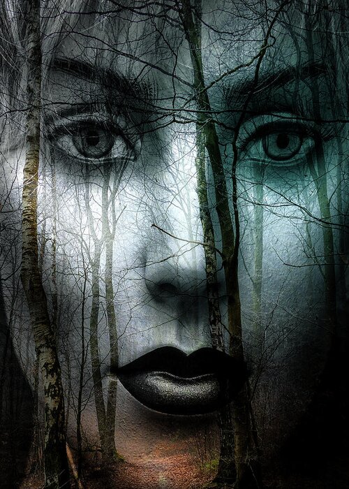 Woman Greeting Card featuring the digital art Black lips in the forest by Gabi Hampe