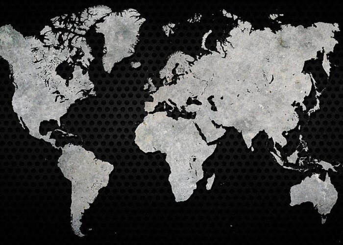 Metallic World Map on Black 