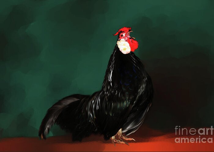 Chicken Greeting Card featuring the digital art Black Rooster by Lisa Redfern
