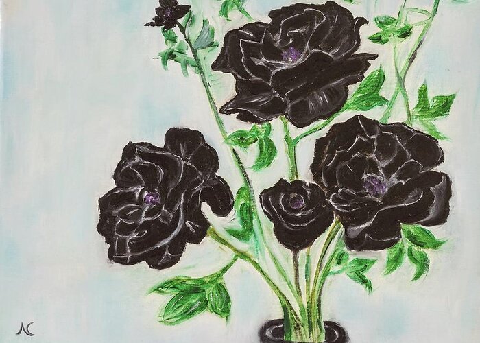 Rose Greeting Card featuring the painting Black Rose by Neslihan Ergul Colley