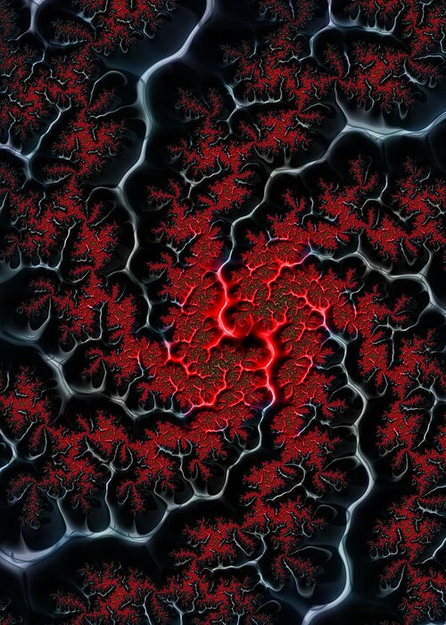 Veins Greeting Card featuring the digital art Black veins red blood abstract fractal art by Matthias Hauser