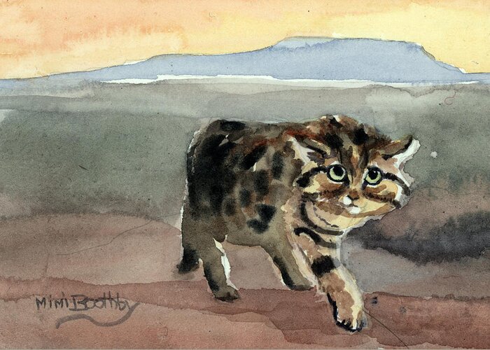 Cat Greeting Card featuring the painting Blackfooted cat by Mimi Boothby