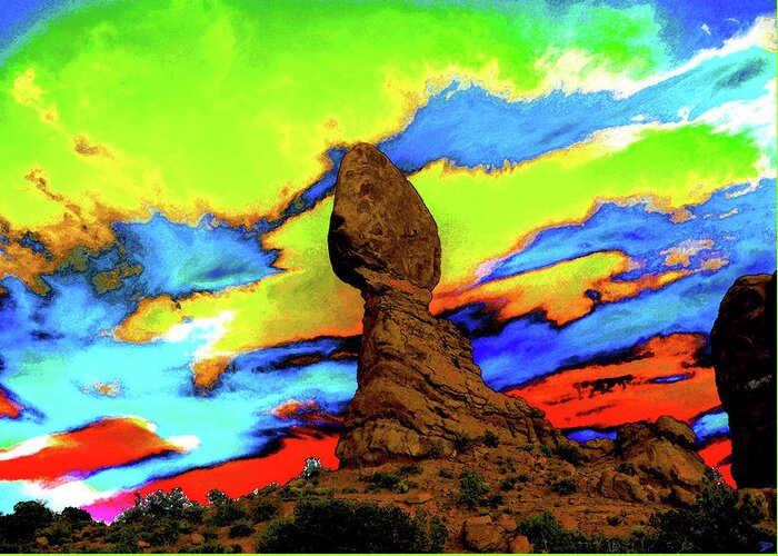 Balanced Rock Utah Greeting Card featuring the painting Blanced Rock Sky by David Lee Thompson