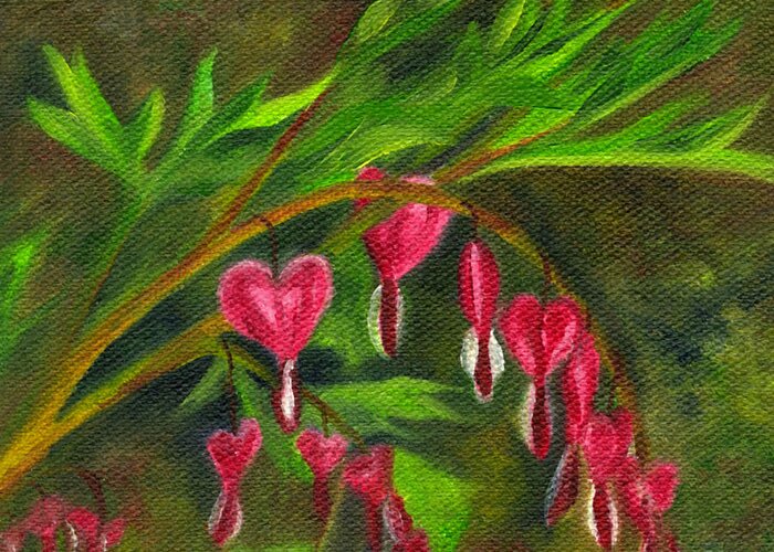 Bleeding Heart Greeting Card featuring the painting Bleeding Hearts by FT McKinstry