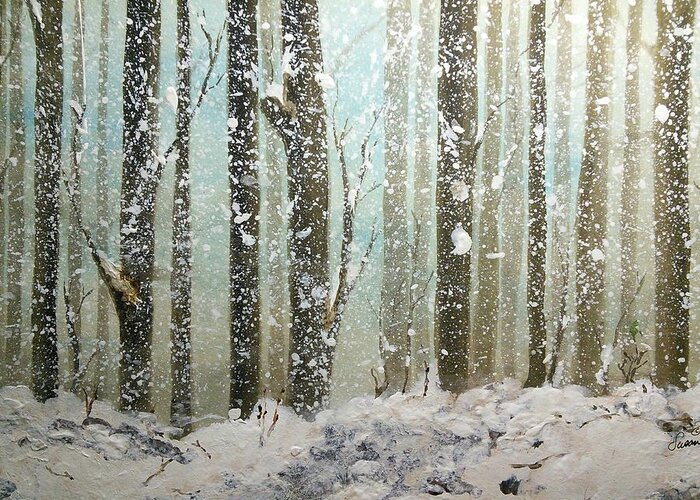 Snow Greeting Card featuring the painting Blizzard by Susan Nielsen