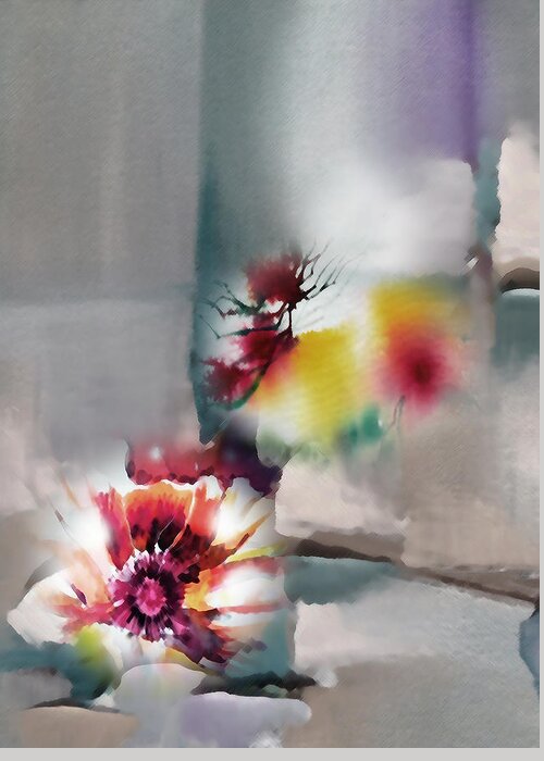 Abstract Greeting Card featuring the painting Blooms R by Anil Nene
