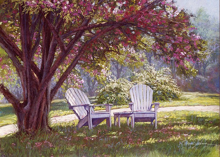 Williamsburg Va Greeting Card featuring the painting Blossom Shower by L Diane Johnson