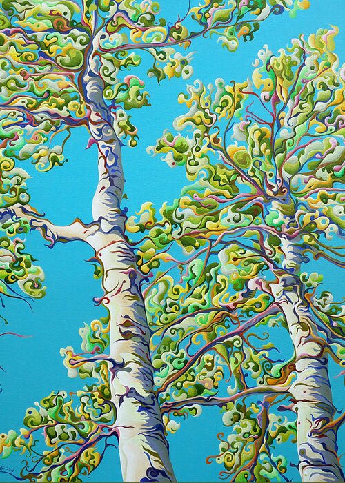Birch Greeting Card featuring the painting Blossoming CreativiTree by Amy Ferrari