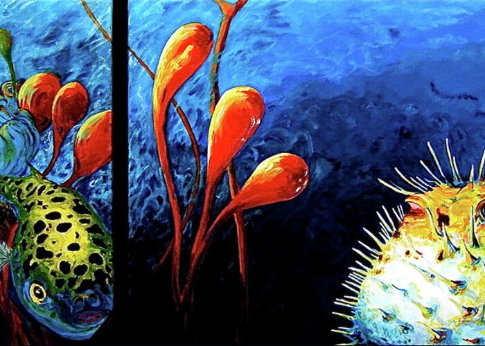 Blow Fish Painting Greeting Card featuring the painting Blow Fish two Fish by Gregory Merlin Brown