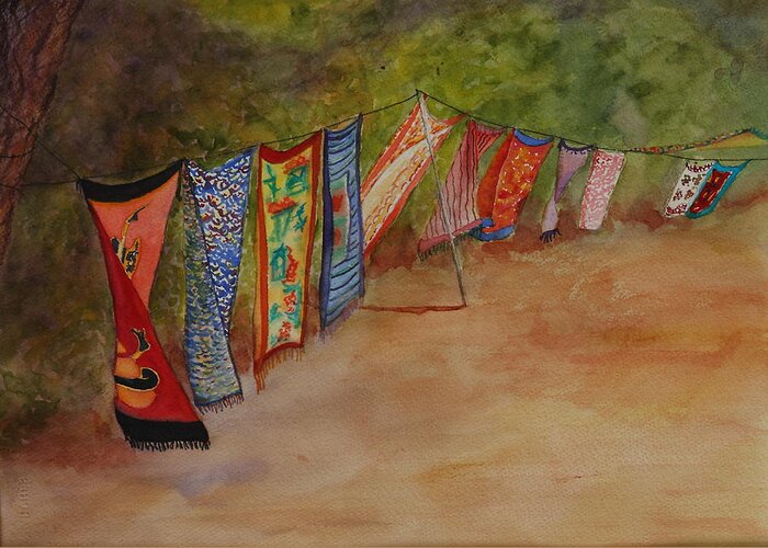 Sari Greeting Card featuring the painting Blowin' in the Wind by Ruth Kamenev