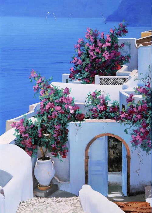 Greecescape Greeting Card featuring the painting Blu Di Grecia by Guido Borelli