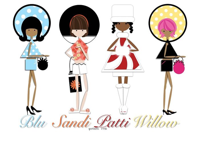 Girls Greeting Card featuring the digital art Blu, Sandy, Willow by Yoli Fae
