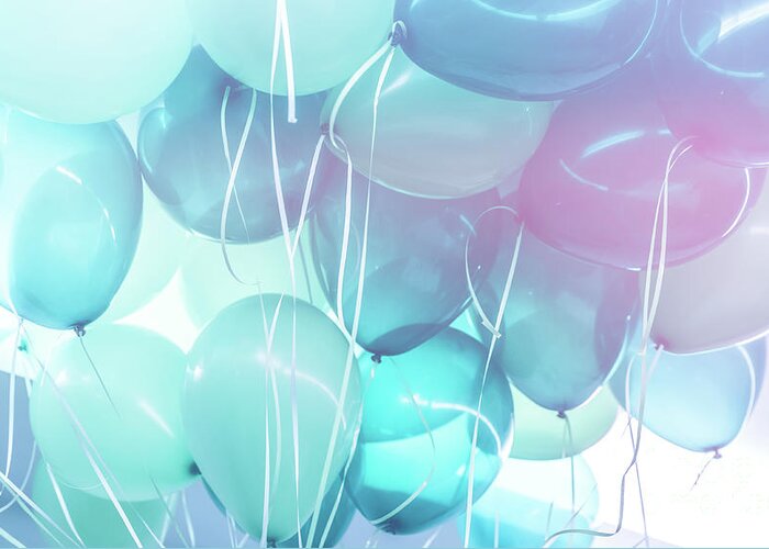 Abstract Greeting Card featuring the photograph Blue balloons background by Anna Om