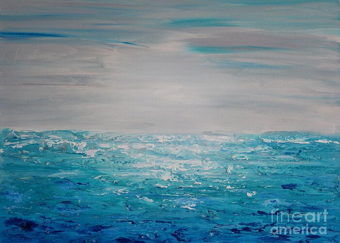 Blue Greeting Card featuring the painting Blue Beach by Preethi Mathialagan