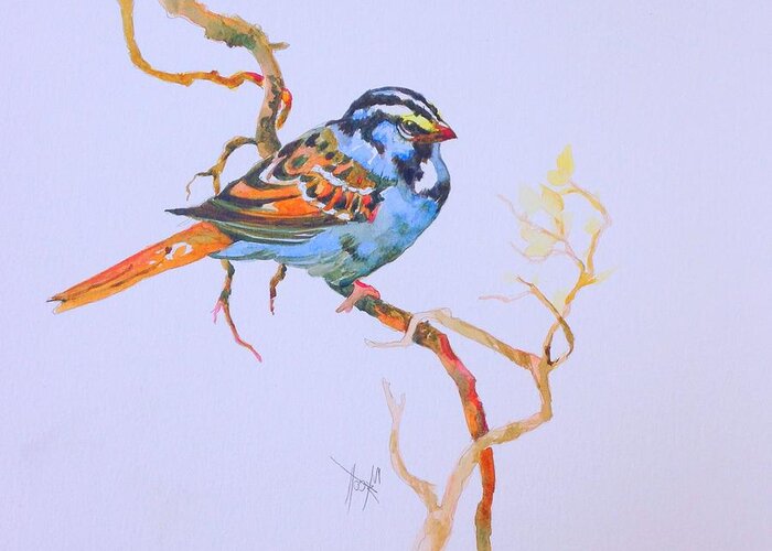 Birds Greeting Card featuring the painting Blue Bird by Mary Scott