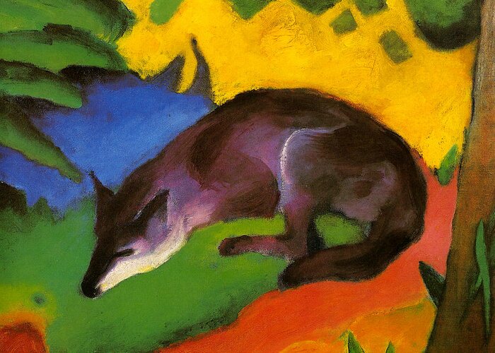 German Painters Greeting Card featuring the painting Blue-Black Fox by Franz Marc