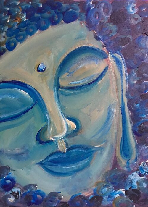 Acrylic Painting Greeting Card featuring the painting Blue Buddha by Karen Buford