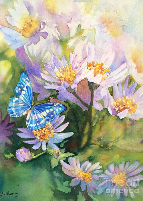 Painting Greeting Card featuring the painting Blue Butterfly by Francoise Chauray