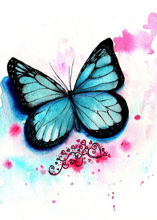 Butterfly Greeting Card featuring the painting Blue Butterfly by Isabel Salvador