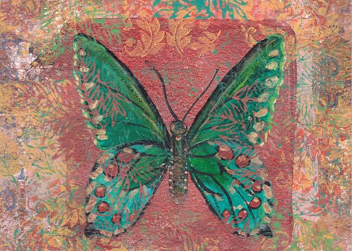 Tropical Butterfly Greeting Card featuring the painting Blue Butterfly by Ruth Kamenev