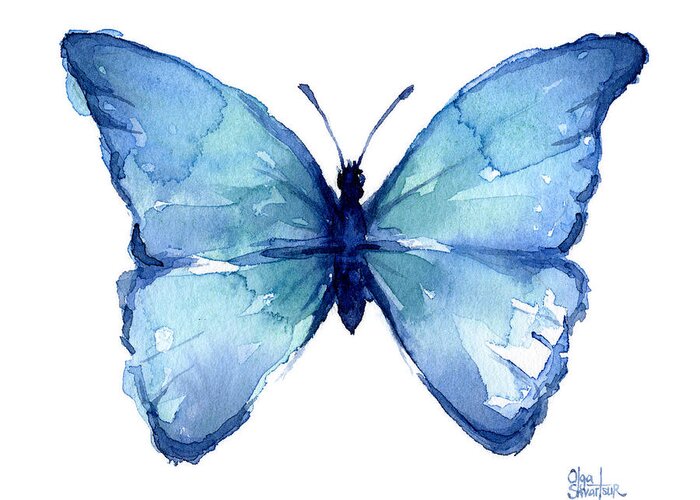 Watercolor Greeting Card featuring the painting Blue Butterfly Watercolor by Olga Shvartsur
