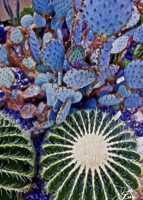 Blue Cactus Greeting Card featuring the painting Blue Cactus by Joan Reese