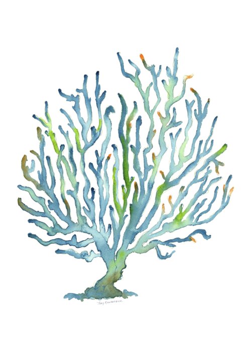 Watercolor Coral Greeting Card featuring the painting Blue Coral by Amy Kirkpatrick