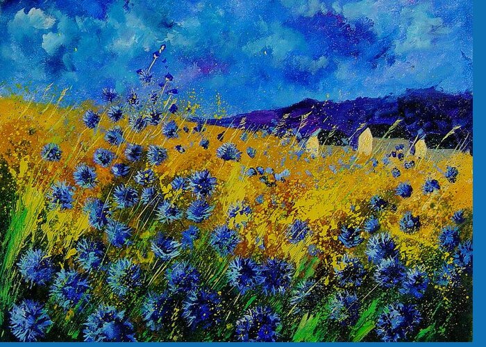 Poppies Greeting Card featuring the painting Blue cornflowers by Pol Ledent