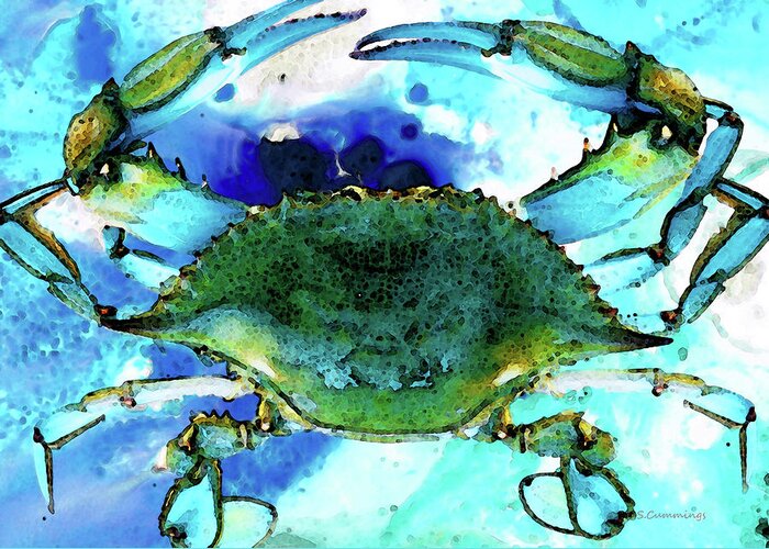 Crab Greeting Card featuring the painting Blue Crab - Abstract Seafood Painting by Sharon Cummings