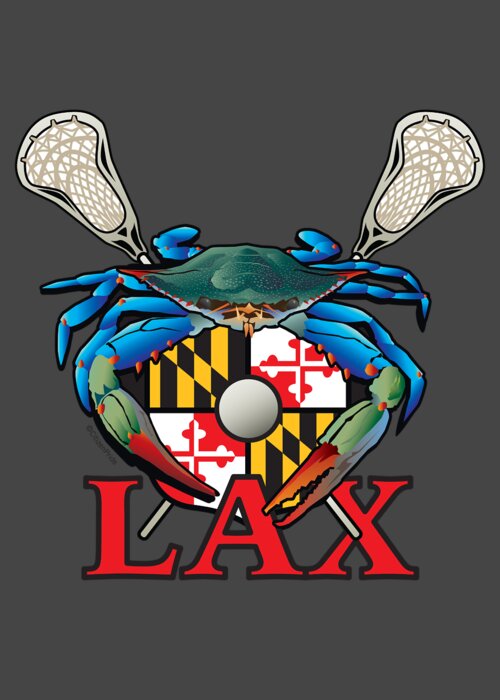 Lax Greeting Card featuring the digital art Blue Crab Maryland LAX crest by Joe Barsin