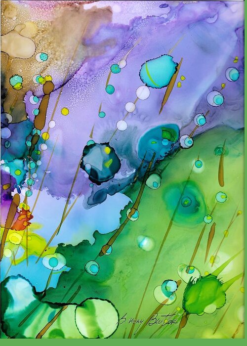 Abstract Greeting Card featuring the painting Blue Dew by Bonny Butler