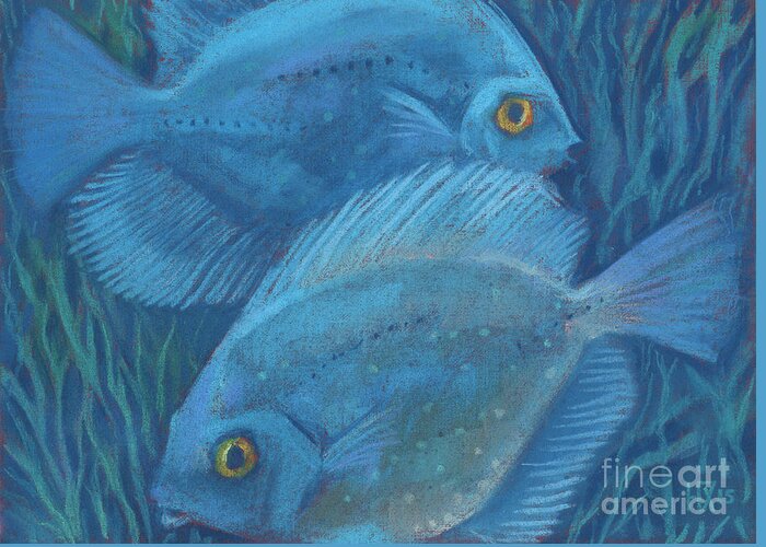 Underwater Greeting Card featuring the painting Blue discuses by Julia Khoroshikh