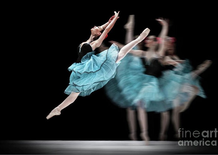 Ballet Greeting Card featuring the photograph Blue dress dance by Dimitar Hristov