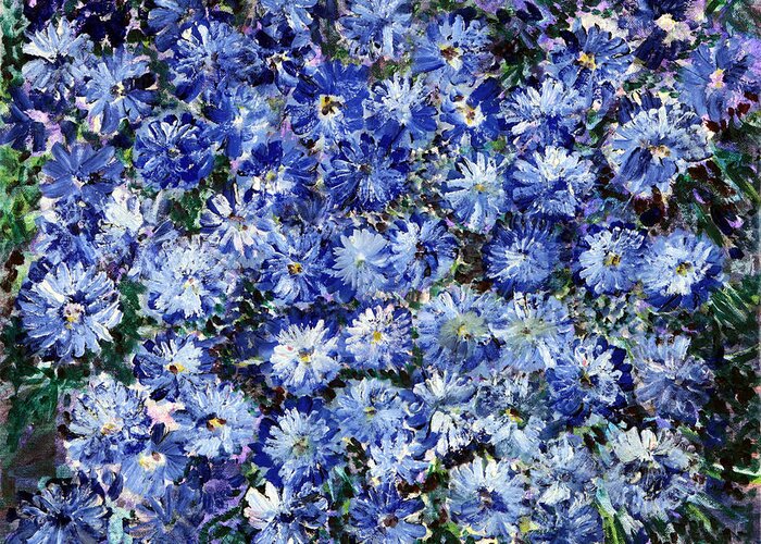 Acrylic Paint Greeting Card featuring the painting Blue Flowers by Don Wright