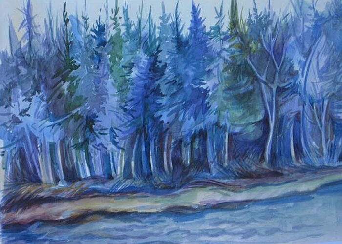 Landscape Greeting Card featuring the painting Blue Forest by Anna Duyunova