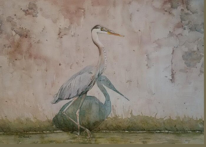 Blue Heron Greeting Card featuring the painting Blue Heron by Sheila Romard