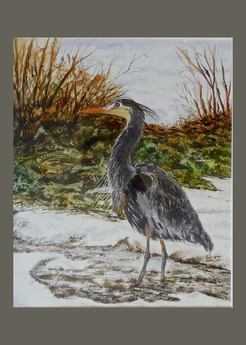 Watercolour Painting Greeting Card featuring the painting Blue Heron by Sher Nasser