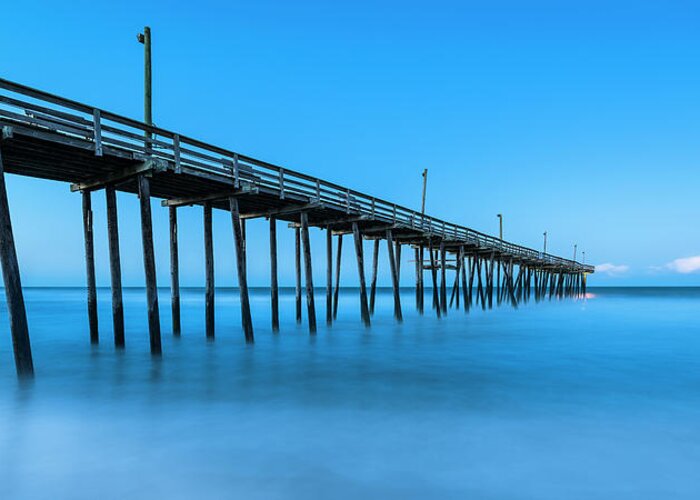 Outer Banks Greeting Card featuring the photograph Blue Hour at Outer Banks Rodanthe Fishing Pier Panorama by Ranjay Mitra