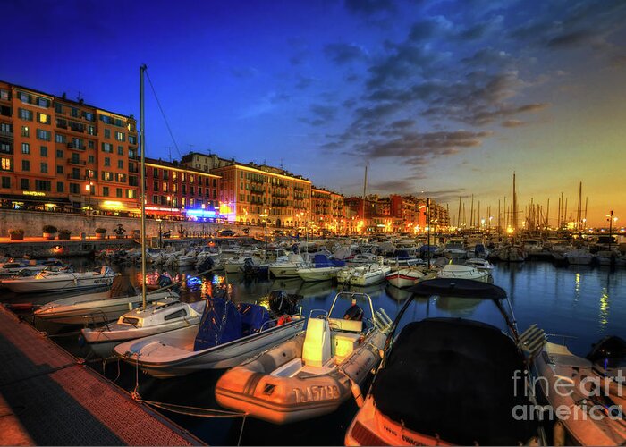 Yhun Suarez Greeting Card featuring the photograph Blue Hour At Port Nice 1.0 by Yhun Suarez