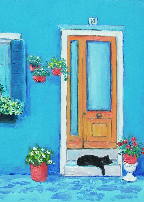 Burano Greeting Card featuring the painting Blue House in Burano Venice by Jan Matson