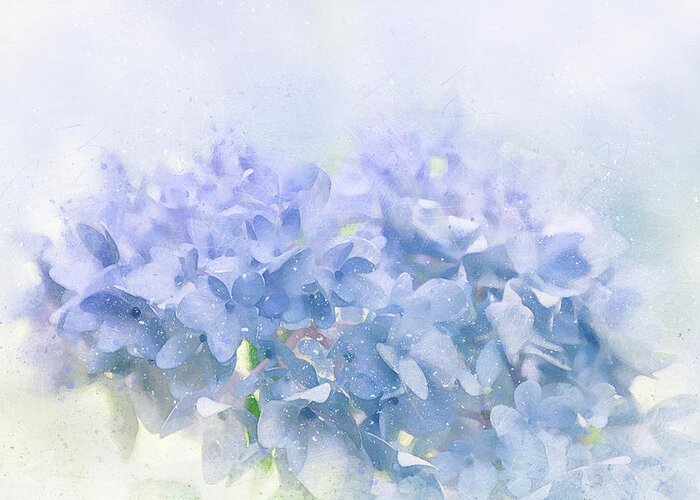 Hydrangea Greeting Card featuring the digital art Blue Hydrangea Light by Terry Davis
