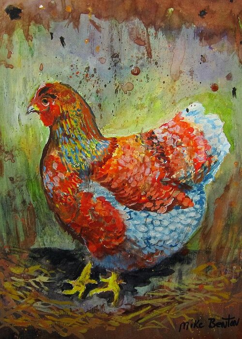Hen Greeting Card featuring the painting Blue Laced Wyandotte Hen by Mike Benton