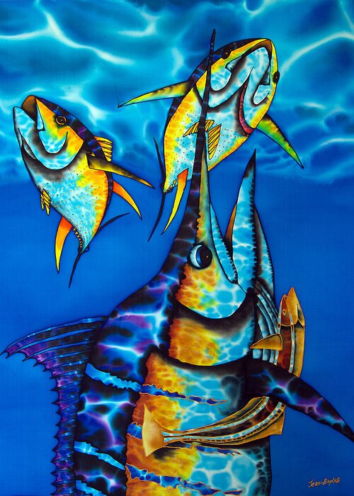  Yellowfin Tuna Greeting Card featuring the painting Blue Marlin by Daniel Jean-Baptiste