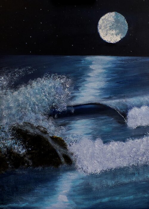Full Moon Greeting Card featuring the painting Blue Moon by Davend Dom