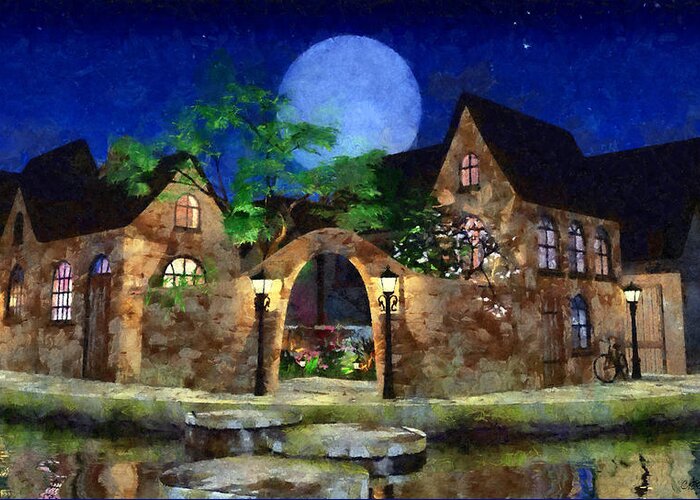 Village Greeting Card featuring the digital art Blue Moon Painted by Cynthia Decker