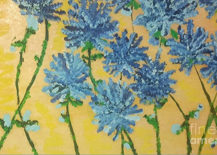 Blue Greeting Card featuring the painting Blue Morning Flowers by Cindy Riley